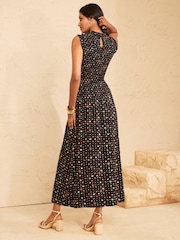 Love & Roses Black Floral Shirred Drop Waist Midi Dress - Image 4 of 4