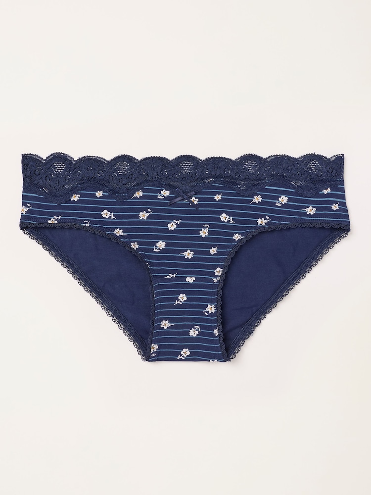 FatFace Navy Stripe Floral Classic Knickers - Image 1 of 2