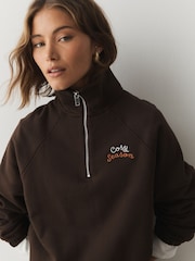 Brown Autumnal Graphic Quarter Zip Sweatshirt - Image 1 of 8