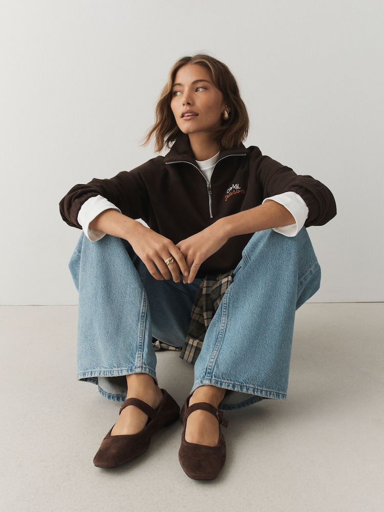 Brown Autumnal Graphic Quarter Zip Sweatshirt - Image 2 of 8