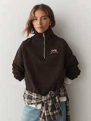 Brown Autumnal Graphic Quarter Zip Sweatshirt - Image 4 of 8