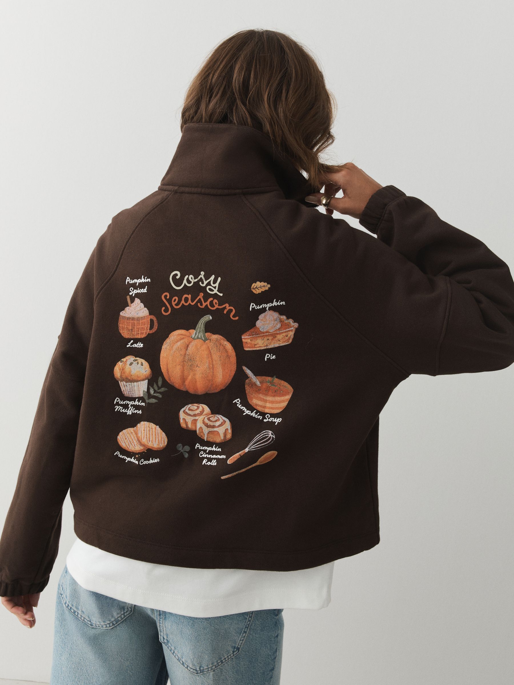 Buy Brown Autumnal Graphic Quarter Zip Sweatshirt from Next USA