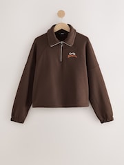 Brown Autumnal Graphic Quarter Zip Sweatshirt - Image 5 of 8