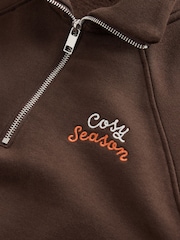 Brown Autumnal Graphic Quarter Zip Sweatshirt - Image 7 of 8