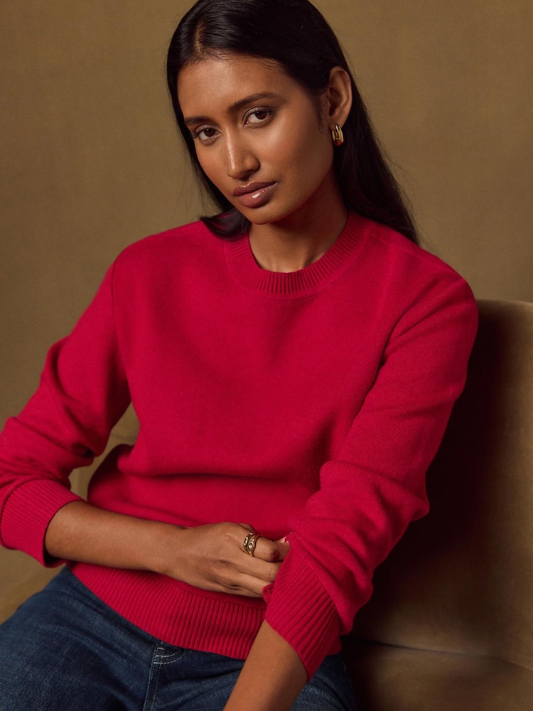 Red Crew Neck Knit Look Jumper - Image 1 of 9 Red Crew Neck Knit Look Jumper - Image 1 of 9