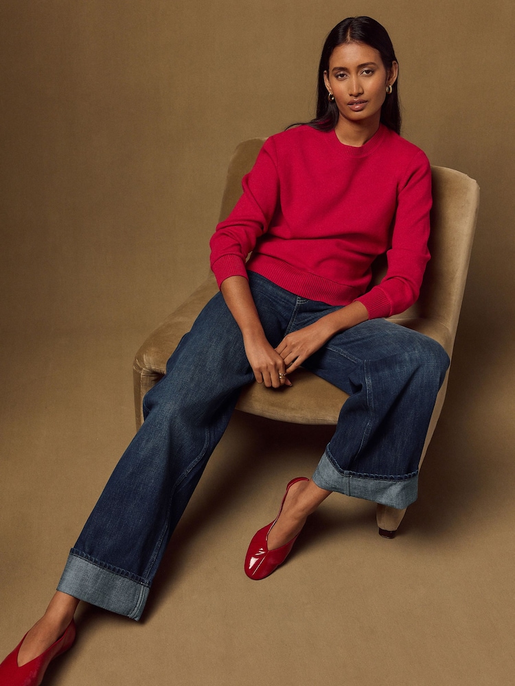 Red Crew Neck Knit Look Jumper - Image 2 of 9 Red Crew Neck Knit Look Jumper - Image 2 of 9