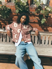 Pink Floral National Trust X Next Button Through Tile Print Borg Jacket - Image 4 of 4