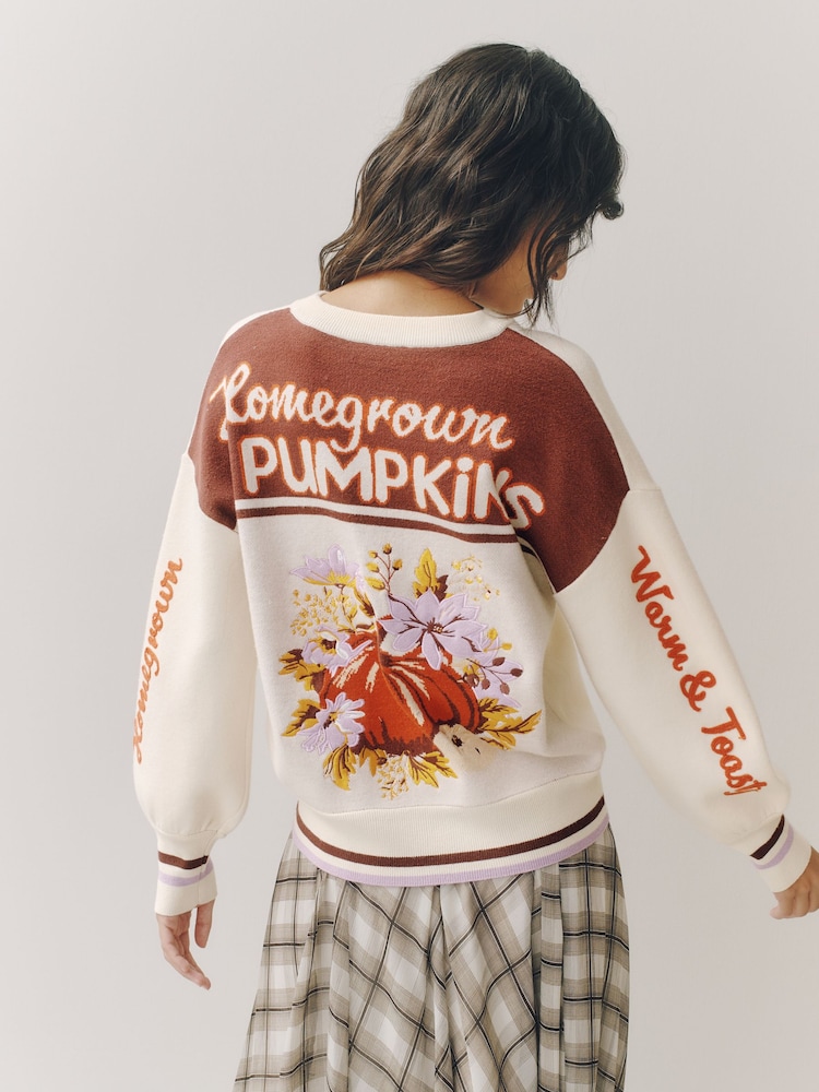 Cream Pumpkin Graphic Knitted Jumper - Image 1 of 11