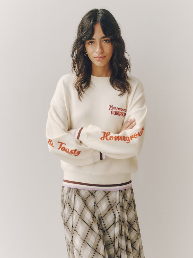 Cream Pumpkin Graphic Knitted Jumper - Image 2 of 11