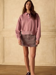 Pink Popper Neck Washed Rugby Sweat Top - Image 2 of 5