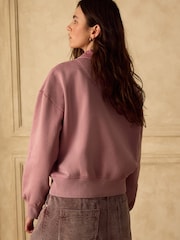 Pink Popper Neck Washed Rugby Sweat Top - Image 4 of 5