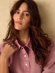 Pink Popper Neck Washed Rugby Sweat Top - Image 5 of 5