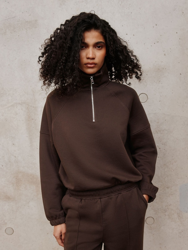 Chocolate Brown Quarter Zip Sweatshirt - Image 1 of 8 Chocolate Brown Quarter Zip Sweatshirt - Image 1 of 8