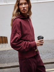 Burgunderrot - Hoodie mit durchgehendem Reißverschluss - Bild 4 von 9