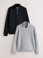 Noir/Gris - Essential Textured Quarter Zip Jumper 2 Pack - Image 1 de 10