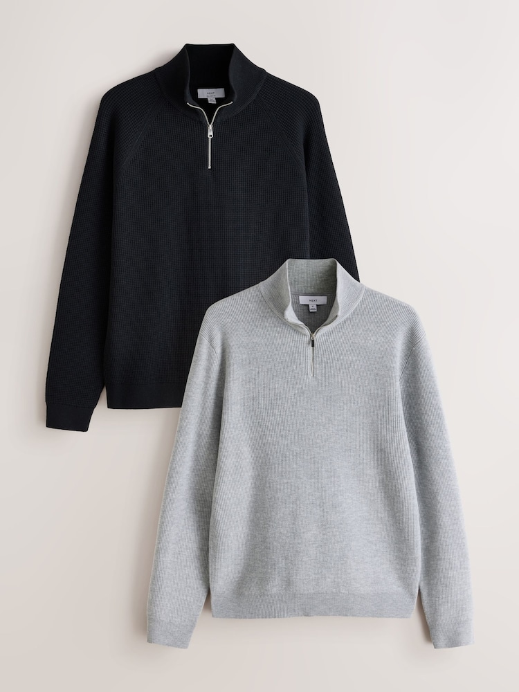 Noir/Gris - Essential Textured Quarter Zip Jumper 2 Pack - Image 1 de 10 Noir/Gris - Essential Textured Quarter Zip Jumper 2 Pack - Image 1 de 10