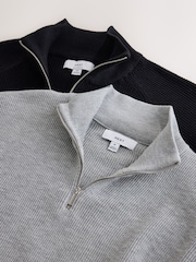 Noir/Gris - Essential Textured Quarter Zip Jumper 2 Pack - Image 9 de 10