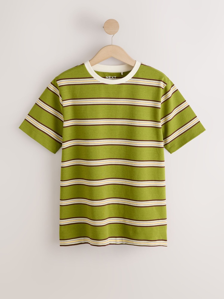 Green Stripe Heavyweight Crew Neck T-Shirt - Image 1 of 3 Green Stripe Heavyweight Crew Neck T-Shirt - Image 1 of 3