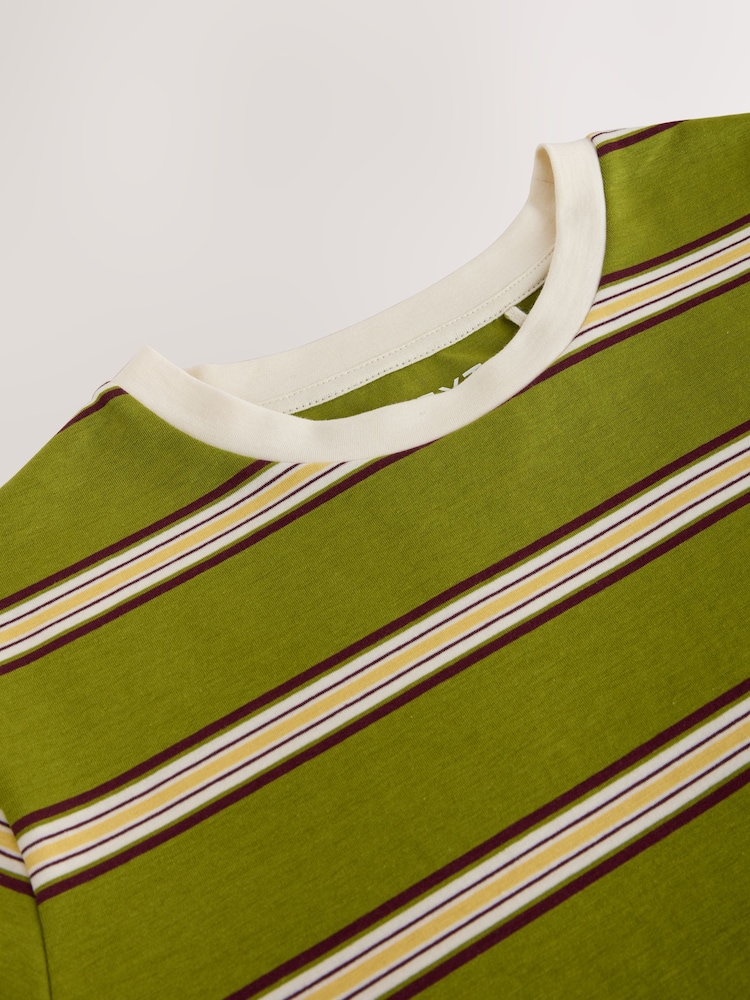 Green Stripe Heavyweight Crew Neck T-Shirt - Image 2 of 3 Green Stripe Heavyweight Crew Neck T-Shirt - Image 2 of 3