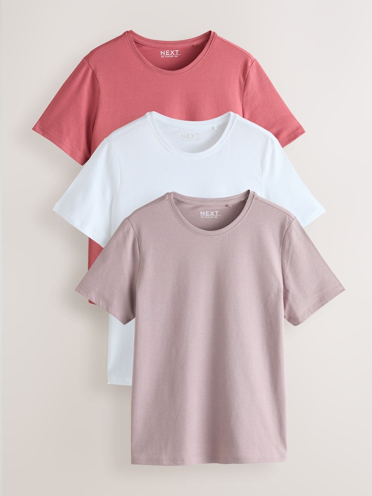 Grey/White/Stripe Slimline Crew Neck T-Shirts 3 Pack - Image 1 of 5