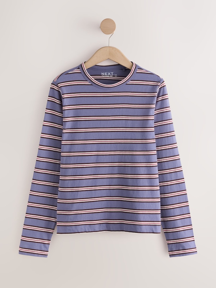 Blue Stripe Long Sleeve Stripe Crew Neck T-Shirt - Image 1 of 9 Blue Stripe Long Sleeve Stripe Crew Neck T-Shirt - Image 1 of 9