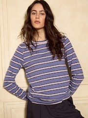 Blue Stripe Long Sleeve Stripe Crew Neck T-Shirt - Image 3 of 9