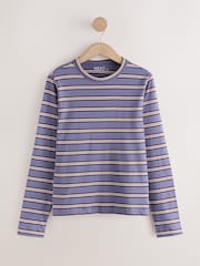 Blue Stripe Long Sleeve Stripe Crew Neck T-Shirt - Image 7 of 9