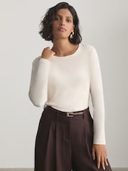 Ecru Fitted Crew Neck Long Sleeve T-Shirt - Image 2 of 5