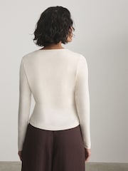 Ecru Fitted Crew Neck Long Sleeve T-Shirt - Image 4 of 5