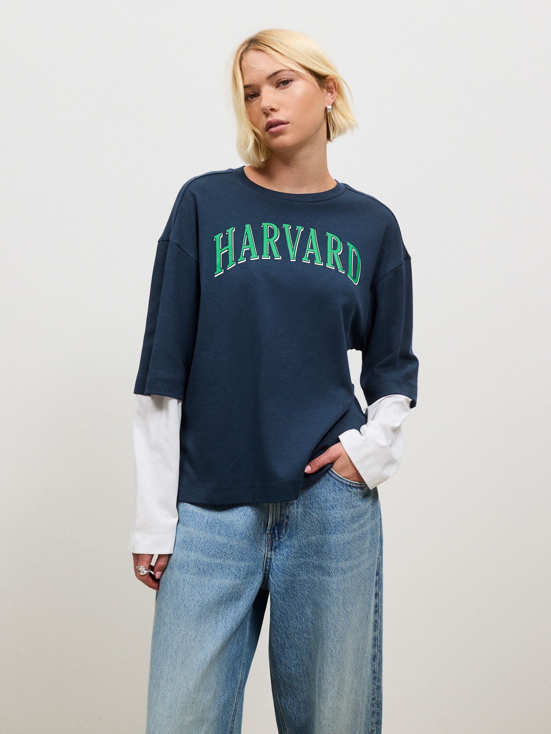 Next：日本 ネイビー - リラックスフィット レイヤード 長袖 Tシャツ