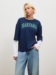 Navy Relaxed Fit Layered Long Sleeve T-Shirt - Image 1 of 5