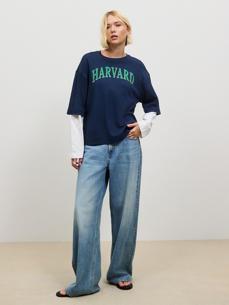 Navy Relaxed Fit Layered Long Sleeve T-Shirt - Image 2 of 5 Navy Relaxed Fit Layered Long Sleeve T-Shirt - Image 2 of 5