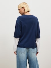 Navy Relaxed Fit Layered Long Sleeve T-Shirt - Image 4 of 5