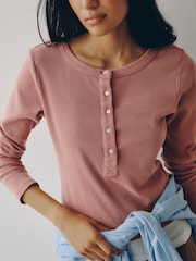 Purple Ribbed Henley Layer Long Sleeve Top - Image 4 of 7