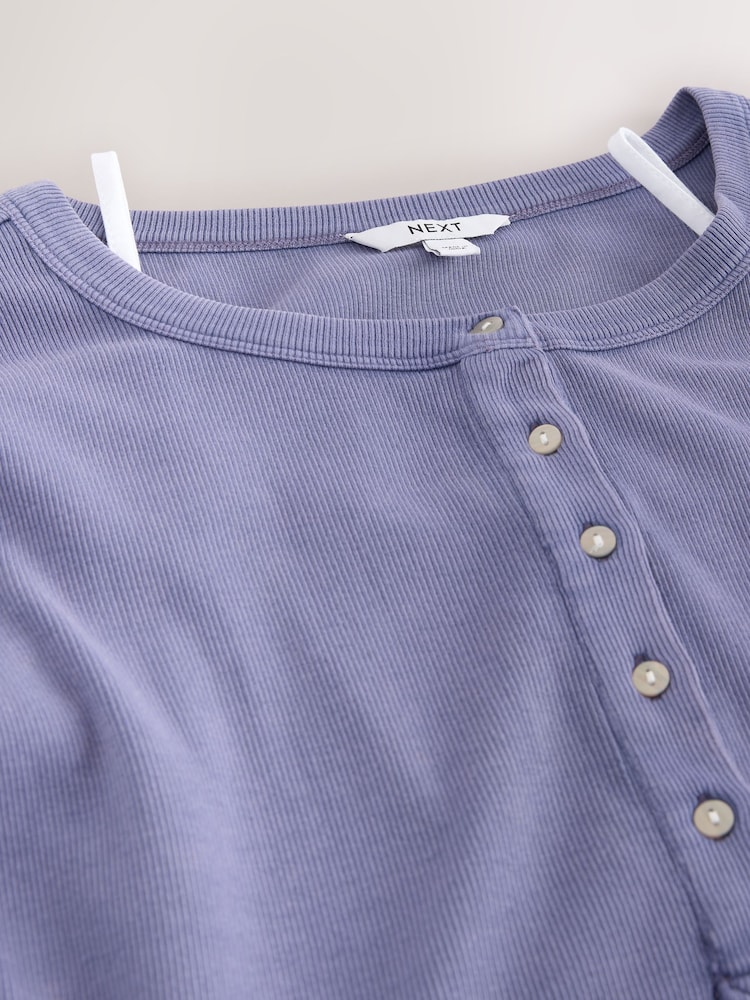 Purple Ribbed Henley Layer Long Sleeve Top - Image 9 of 9 Purple Ribbed Henley Layer Long Sleeve Top - Image 9 of 9