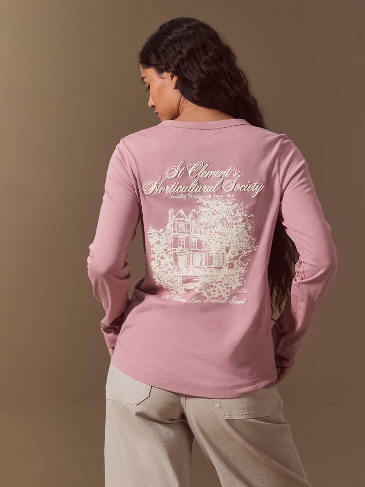 Pink Long Sleeve Crew Neck T-Shirt - Image 1 of 9 Pink Long Sleeve Crew Neck T-Shirt - Image 1 of 9