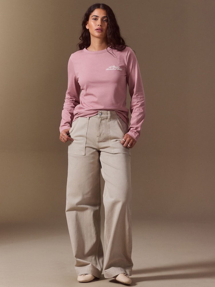 Pink Long Sleeve Crew Neck T-Shirt - Image 2 of 9 Pink Long Sleeve Crew Neck T-Shirt - Image 2 of 9