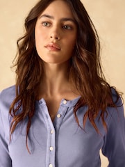 Mauve Purple Ribbed Henley Layer Long Sleeve Top - Image 6 of 9