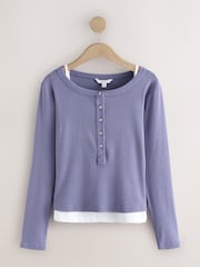 Mauve Purple Ribbed Henley Layer Long Sleeve Top - Image 7 of 9