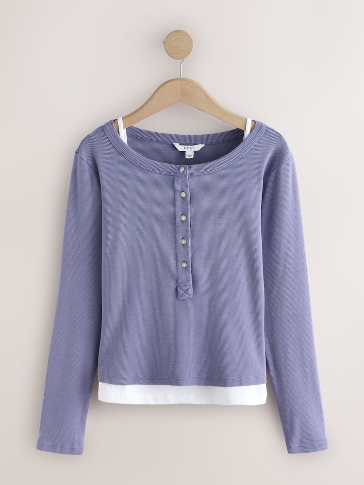Mauve Purple Ribbed Henley Layer Long Sleeve Top - Image 7 of 7 Mauve Purple Ribbed Henley Layer Long Sleeve Top - Image 7 of 7