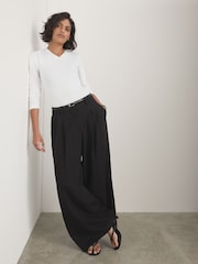 White Long Sleeve High V-Neck T-Shirt - Image 1 of 8
