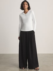White Long Sleeve High V-Neck T-Shirt - Image 2 of 8