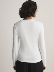 White Long Sleeve High V-Neck T-Shirt - Image 3 of 8