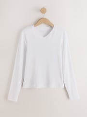White Long Sleeve High V-Neck T-Shirt - Image 6 of 8