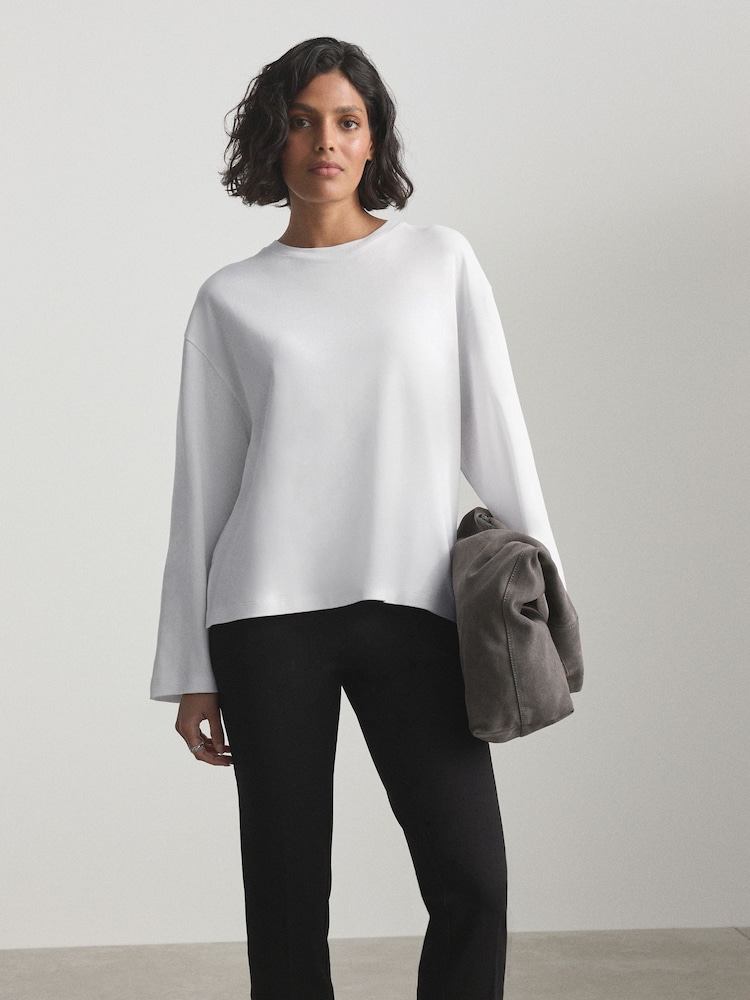 Puti - Long Sleeve Crew Neck Top - Larawan 1 ng 5