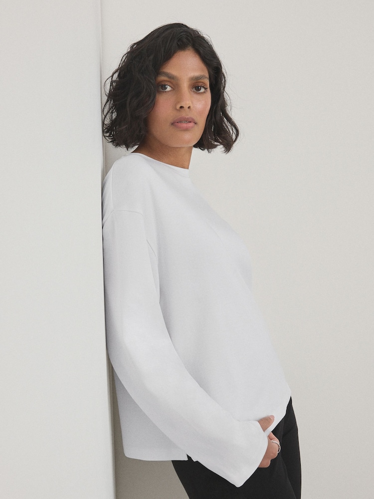 Puti - Long Sleeve Crew Neck Top - Larawan 5 ng 5