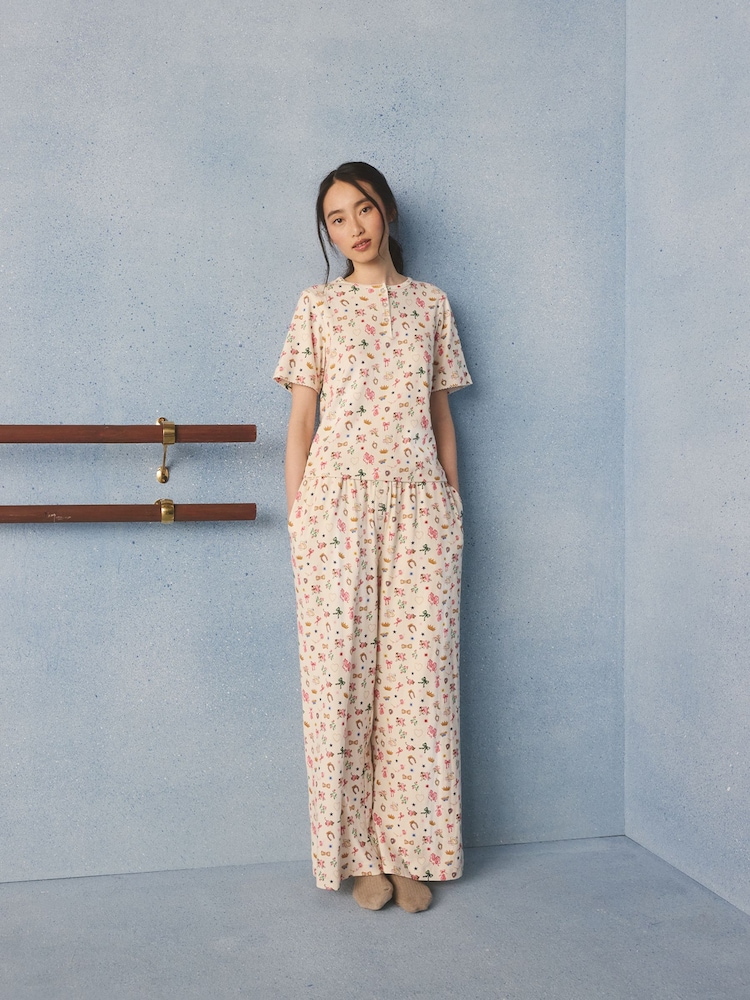 Cath Kidston Ecru/Pink Centre Stage Print Pointelle Pyjama Set - Image 2 of 3 Cath Kidston Ecru/Pink Centre Stage Print Pointelle Pyjama Set - Image 2 of 3