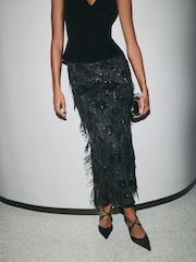 Friends Like These Black Fringe Sequin Velvet 2 in 1 Midi Dress - Image 2 of 4
