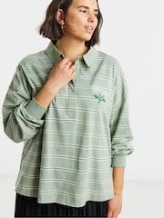 Simply Be Green Long Sleeved Striped Polo Neck Shirt - Image 1 of 4