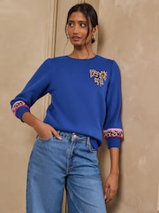 Love & Roses Cobalt Blue 3/4 Sleeve Bow Tipped Sweatshirt - Image 1 of 4
